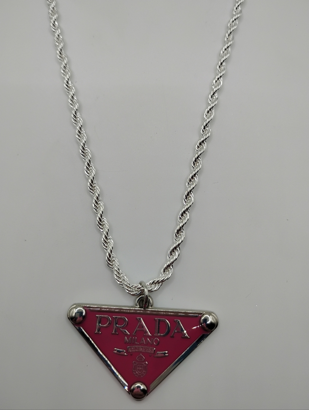 Prada Fushia Authentic Charm On A 925 Sterling Silver Rope Necklace - Picture 5 of 13